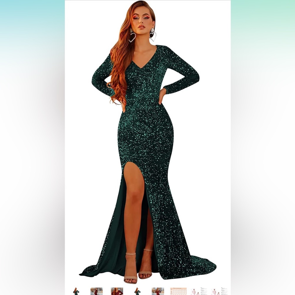 Long Sleeve Mermaid Sequin Formal Dress